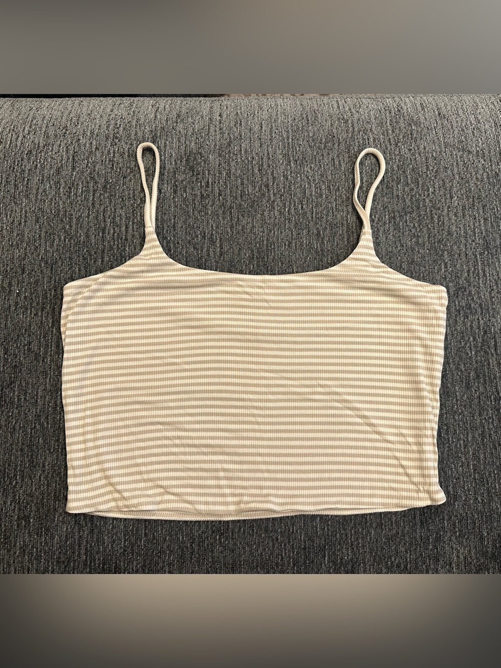 bp Beige & White Striped Ribbed Spaghetti Strap Cropped Tank Top
